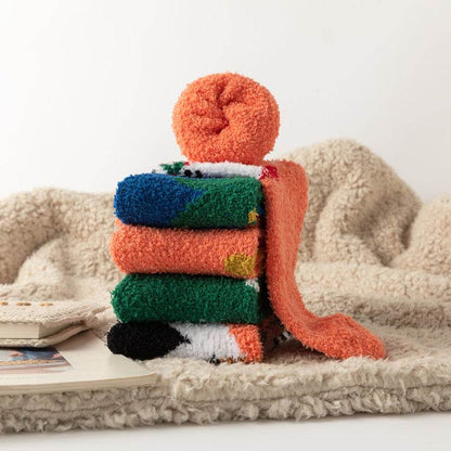 Christmas orange socks for children, winter thick INS trendy warm home socks, coral fleece flooring - IntuitiveEncBoutique