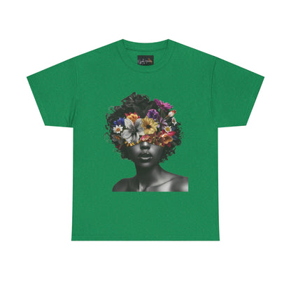 Floral Goddess Unisex Heavy Cotton Tee | Flower Graphic Tee, Boho Style, Casual Wear, Unique Gift, Art Tee