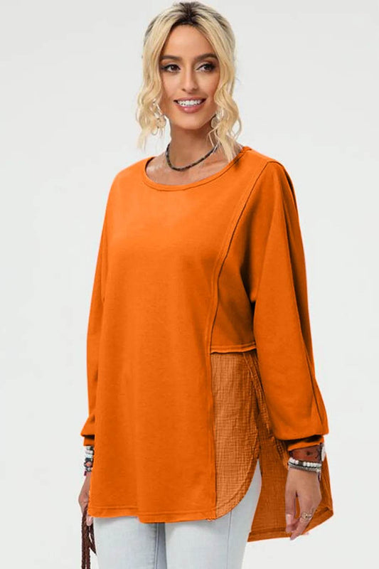 Double Take Full Size Long Sleeve High-Low T-Shirt - IntuitiveEncBoutique