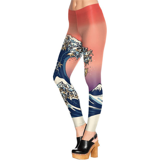 Fashion Summer Creative Legins Printed Women Leggins The Great Wave Of Pug Leggings Sexy Woman Pants