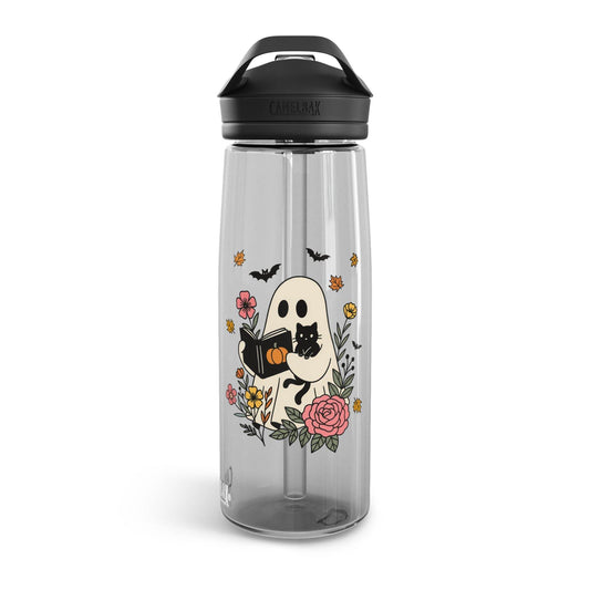 Halloween Ghost Water Bottle, Cute Halloween Drinkware, Eco-Friendly Bottle, Fall Hydration, Floral Ghost Design - IntuitiveEncBoutique
