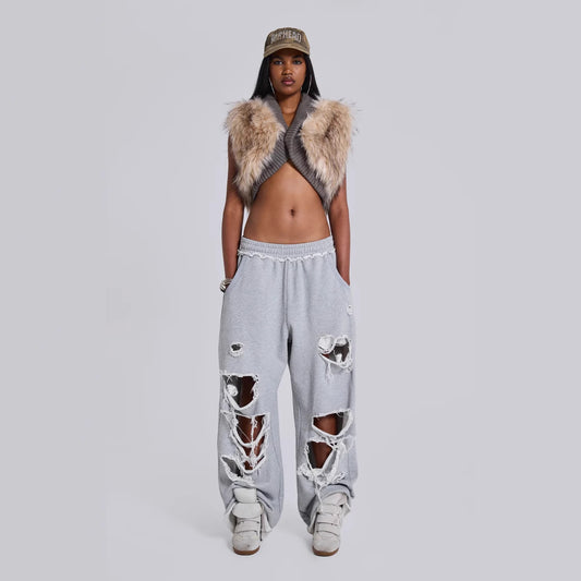 Trendy Casual Pants Street Hip-hop Distressed Design Wide-leg Loose Sweatpants