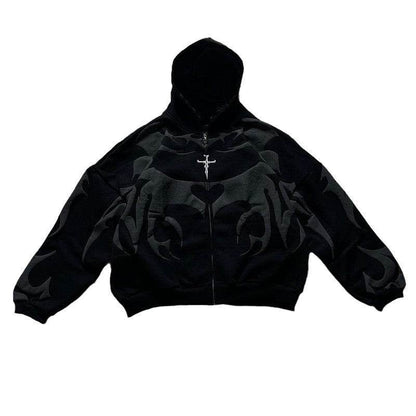 Irregular Letter Foaming Loose Street Trend Zipper Hooded Sweatshirt - IntuitiveEncBoutique