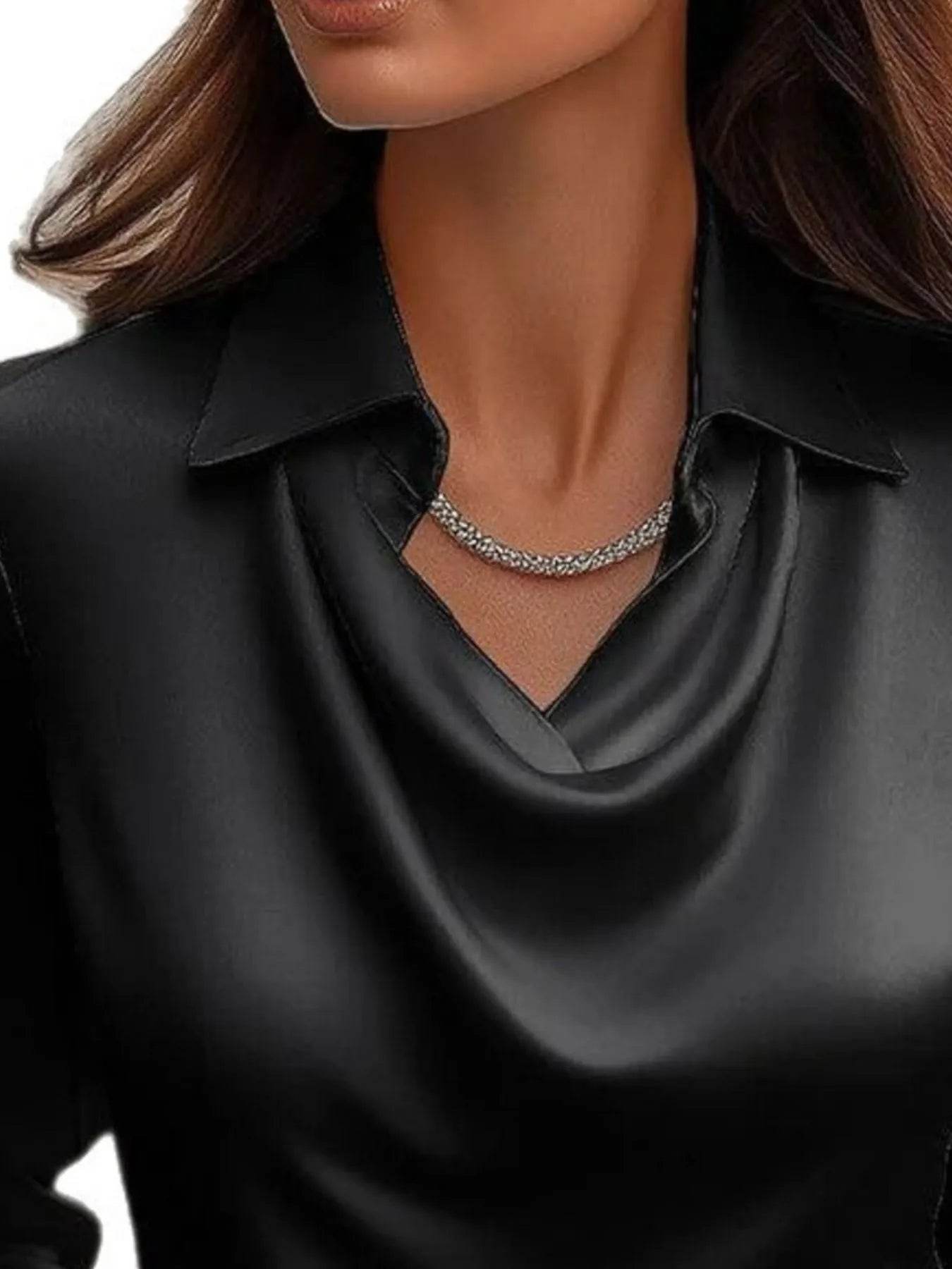 Full Size Collared Neck Long Sleeve Blouse Plus Size - IntuitiveEncBoutique