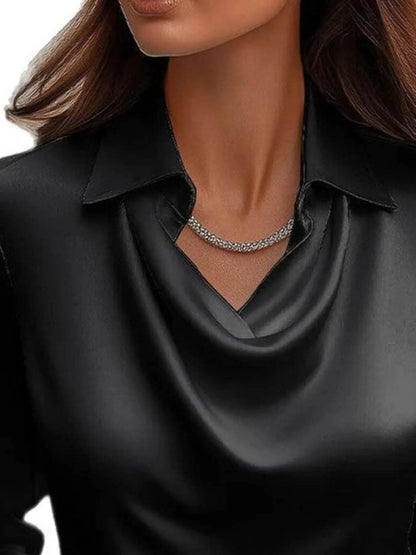 Full Size Collared Neck Long Sleeve Blouse Plus Size - IntuitiveEncBoutique