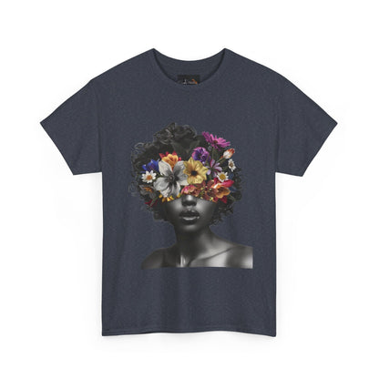 Floral Goddess Unisex Heavy Cotton Tee | Flower Graphic Tee, Boho Style, Casual Wear, Unique Gift, Art Tee