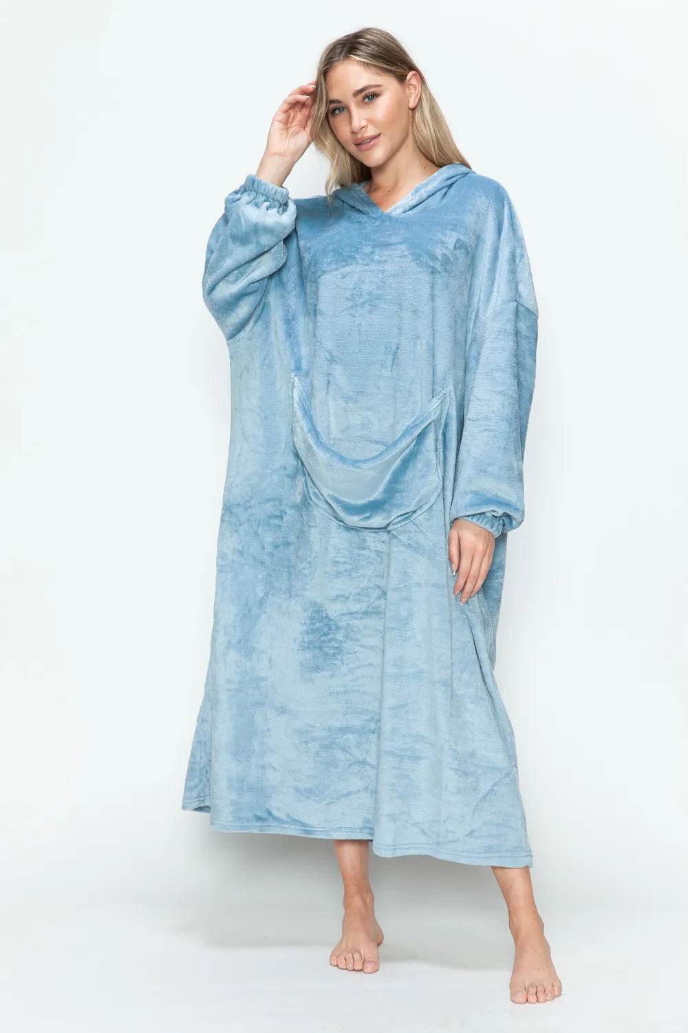 Double Take Full Size Pocketed Hooded Midi Lounge Dress - IntuitiveEncBoutique