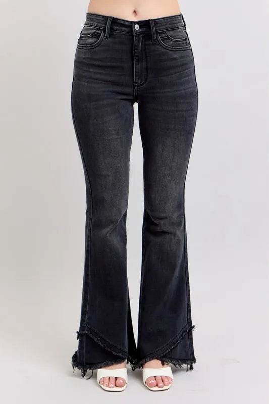 Judy Blue Full Size High Waist Flare W/ Mock Fray Tulip Hem Plus Size - IntuitiveEncBoutique