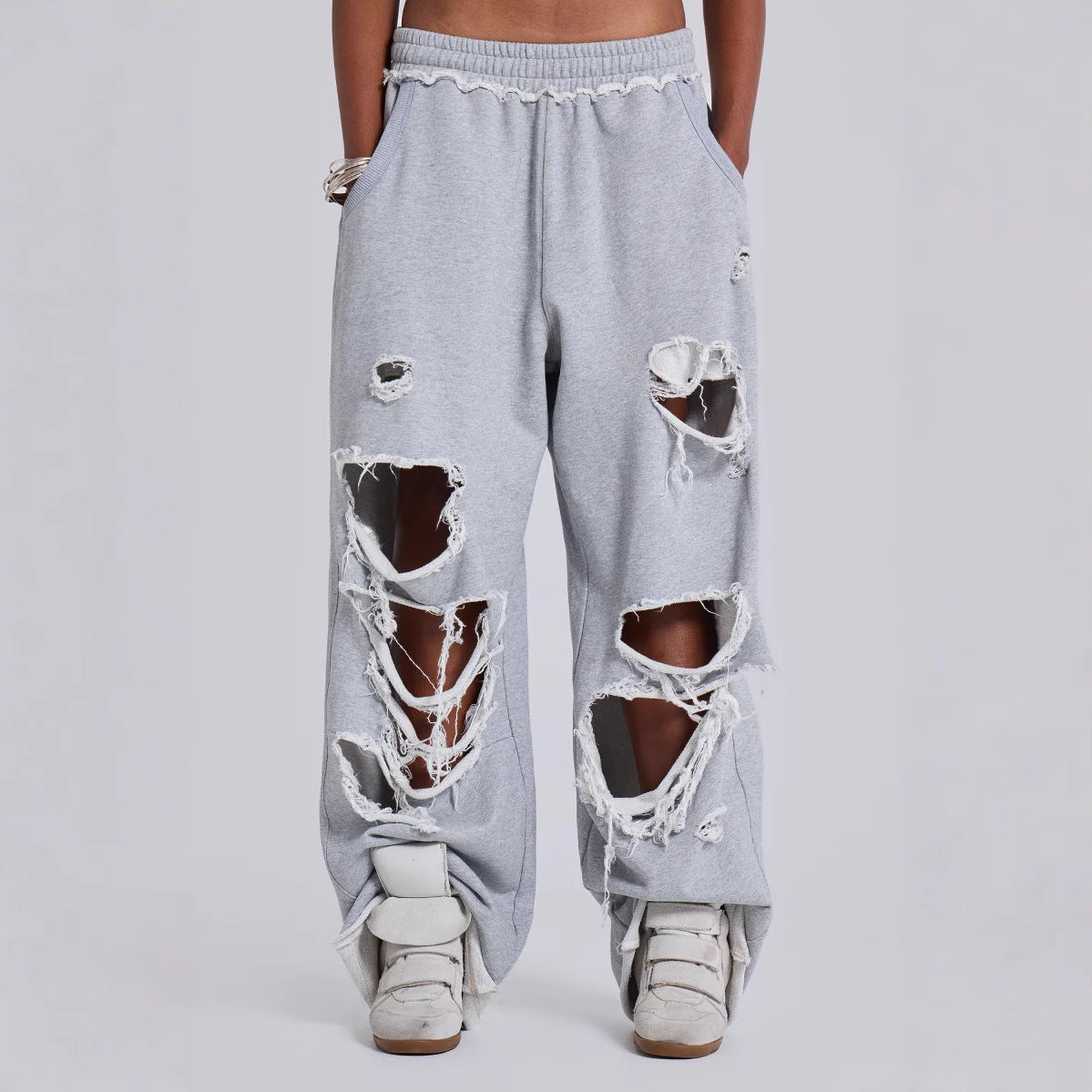 Trendy Casual Pants Street Hip-hop Distressed Design Wide-leg Loose Sweatpants