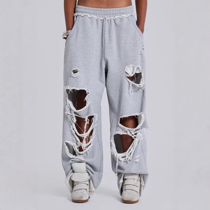 Trendy Casual Pants Street Hip-hop Distressed Design Wide-leg Loose Sweatpants