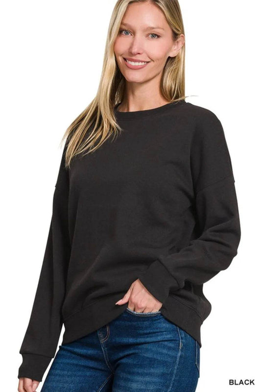 Zenana Full Size Fleece Drop Shoulder Sweatshirt Plus Size - IntuitiveEncBoutique