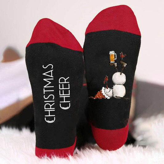 Christmas Sock Color Blocking Sub Letter Medium Tube Sock Trend Snowman Printed Sock - IntuitiveEncBoutique