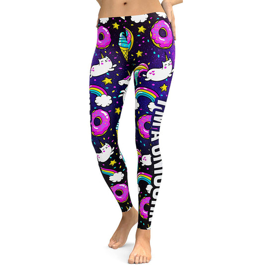 Unicorn Leggings Women Ice Cream Rainbow Letters Ring Digital Print Leggings Plus Size Workout Legging