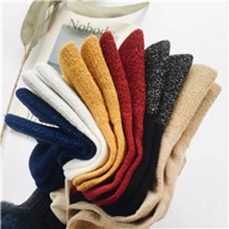 Winter Cotton Solid Shiny Woman Simple Socks Fashion Art Fold Female Student Thick Warm Socks Shiny Metallic Line Sock - IntuitiveEncBoutique