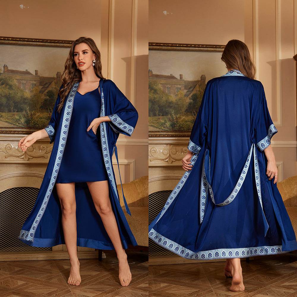 Women's home clothes bathrobe suspender two-piece set combination - IntuitiveEncBoutique