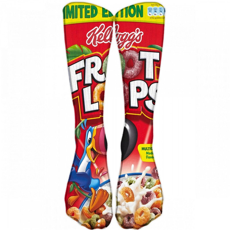 New Fashion Harajuku Kawaii Socks Man Cotton Cartoon Food Print Casual Cotton Hip Hop Unisex Happy Funny skarpety