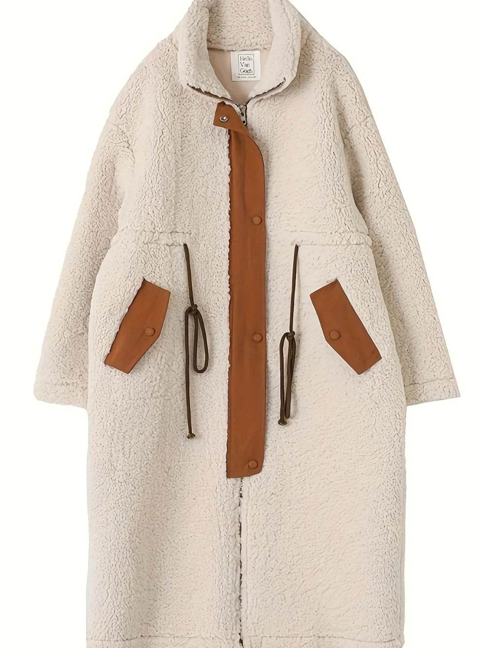 Plus Size Drawstring Zip Up Turtleneck Sherpa Coat - IntuitiveEncBoutique