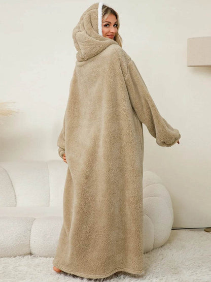Pocketed Contrast Long Sleeve Hooded Lounge Dress - IntuitiveEncBoutique