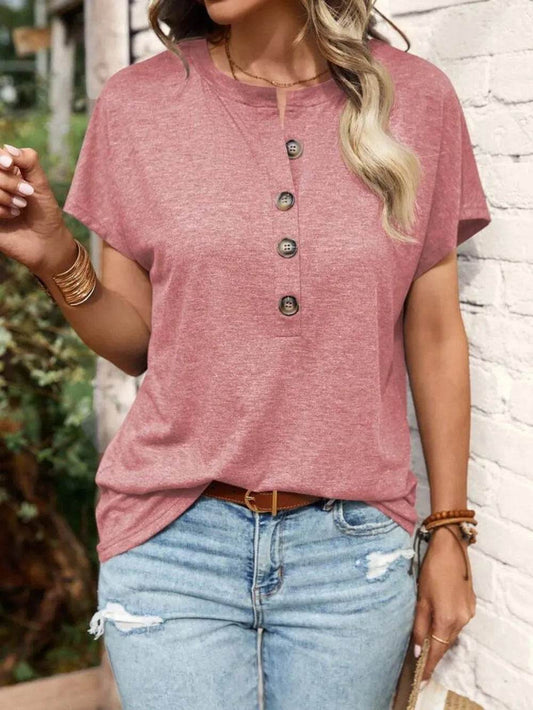 Half Button Short Sleeve Top - IntuitiveEncBoutique