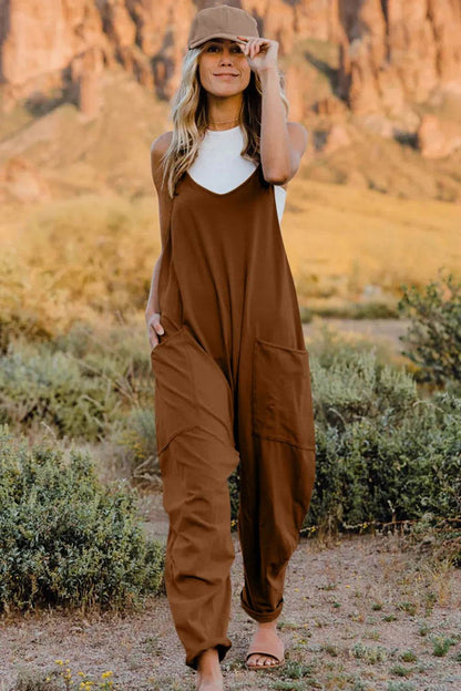 Double Take Full Size V-Neck Sleeveless Jumpsuit with Pockets - IntuitiveEncBoutique