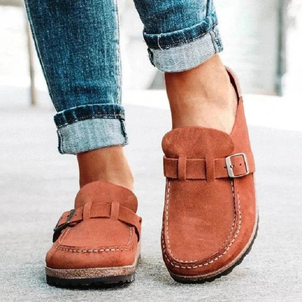 Round Toe Low Heel Buckle Loafers - IntuitiveEncBoutique