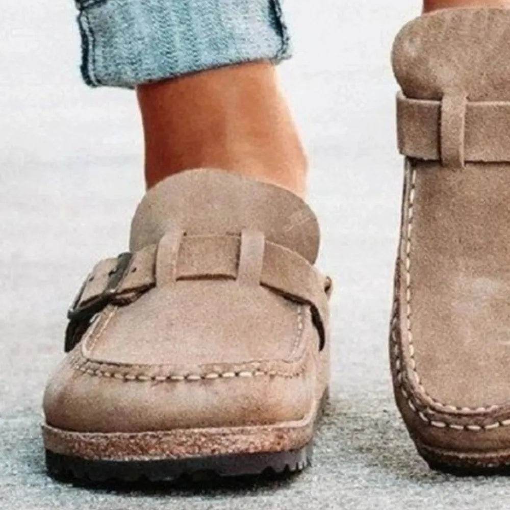 Round Toe Low Heel Buckle Loafers - IntuitiveEncBoutique