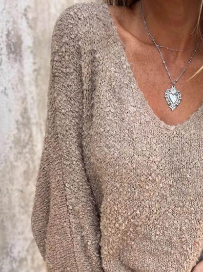 Full Size V-Neck Long Sleeve Sweater Plus Size - IntuitiveEncBoutique