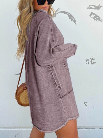 Full Size Button-Front Long Sleeve Denim Shirt Dress Plus Size - IntuitiveEncBoutique