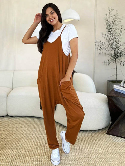 Double Take Full Size Sleeveless V-Neck Pocketed Jumpsuit - IntuitiveEncBoutique