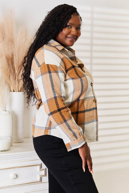 Perfee Plaid Print Dropped Shoulder Shirt - IntuitiveEncBoutique