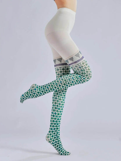Retro patterned plaid printed pantyhose color pattern bottom socks fake two pieces of silk stockings - IntuitiveEncBoutique