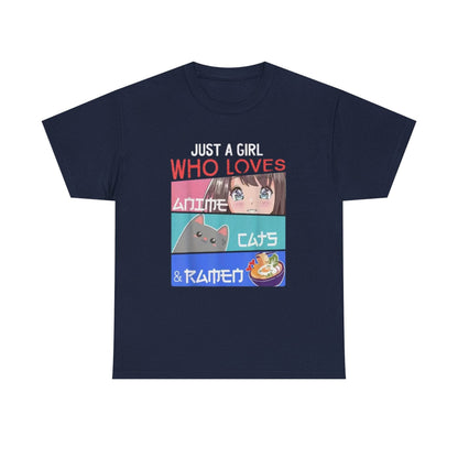 Just a Girl Who Loves Anime Cats & Ramen T-Shirt - IntuitiveEncBoutique