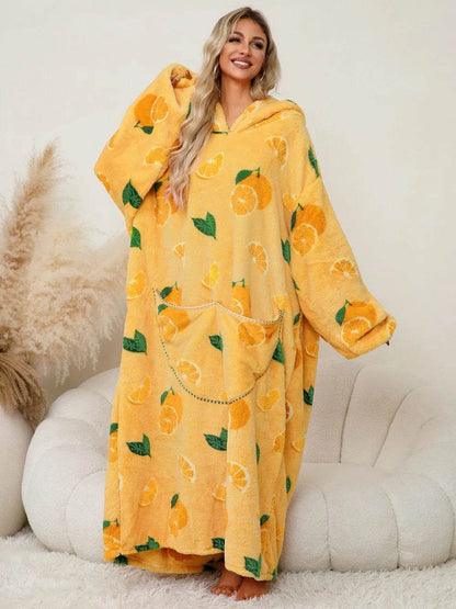 Fuzzy Pocketed Long Sleeve Hooded Lounge Dress - IntuitiveEncBoutique