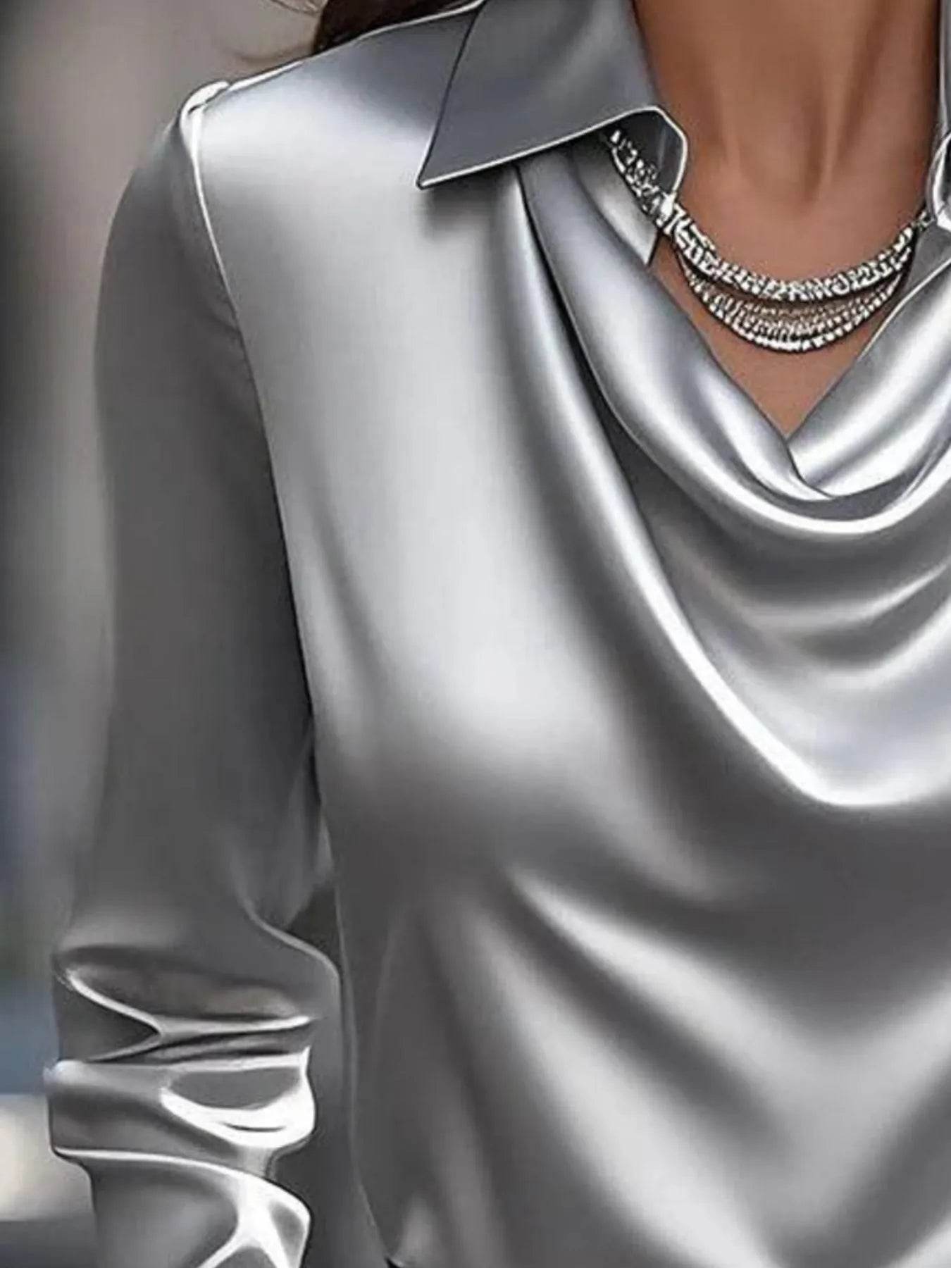 Full Size Collared Neck Long Sleeve Blouse Plus Size - IntuitiveEncBoutique
