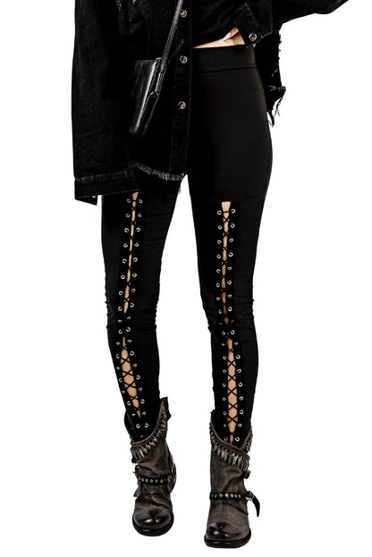 Black Grommet Lace Up Front Leggings - IntuitiveEncBoutique