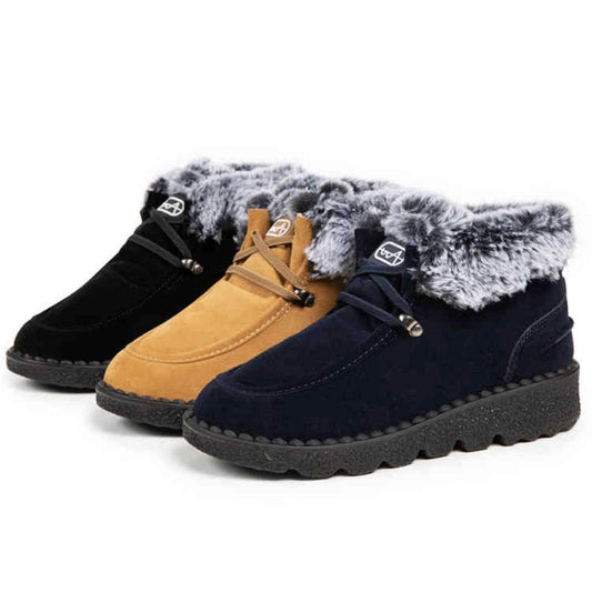Flat bottomed snow boots for women with thick lace up fleece short boots - IntuitiveEncBoutique