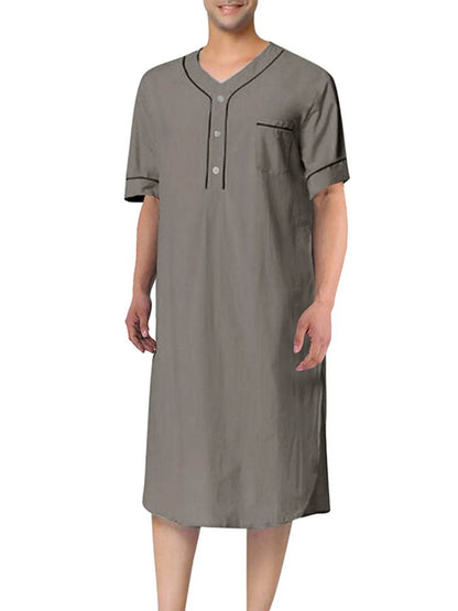 Men's Full Size Button Detail Short Sleeve Lounge Dress Plus Size - IntuitiveEncBoutique