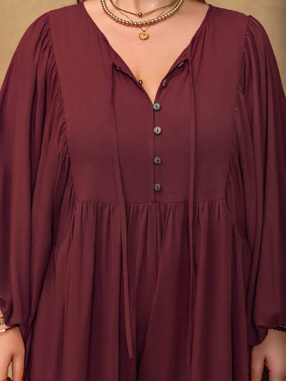 Plus Size Tie Neck Balloon Sleeve Romper - IntuitiveEncBoutique
