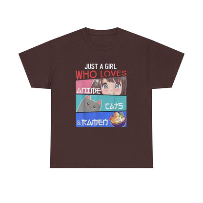 Just a Girl Who Loves Anime Cats & Ramen T-Shirt - IntuitiveEncBoutique