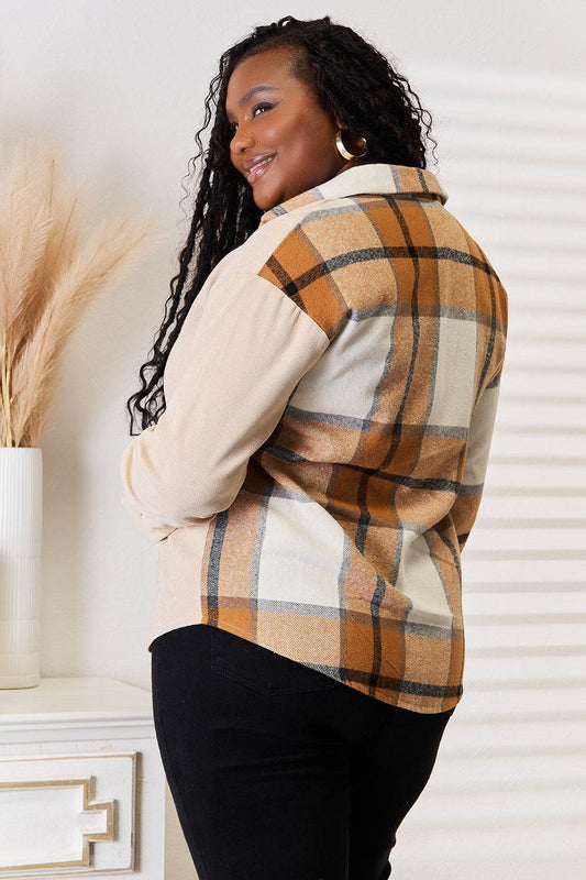 Perfee Plaid Print Dropped Shoulder Shirt - IntuitiveEncBoutique