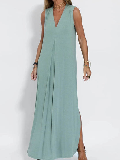 Full Size V-Neck Sleeveless Maxi Dress with Slit Plus Size - IntuitiveEncBoutique