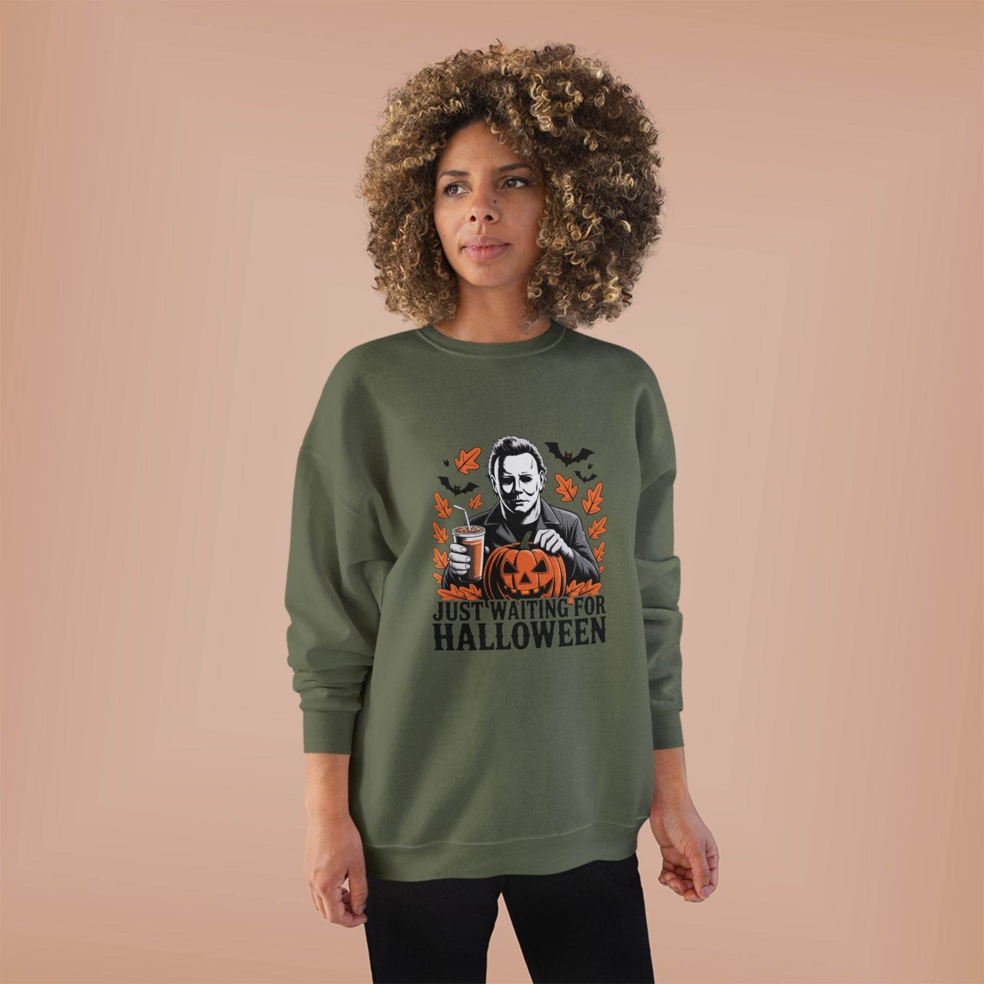Halloween Sweatshirt - Just Waiting for Halloween | Unisex Crewneck Pullover, Fall Fashion, Halloween Gift, Cozy Sweater, Eco-Friendly Wear - IntuitiveEncBoutique