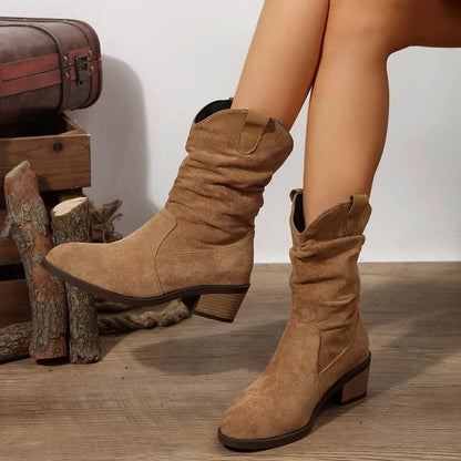 Suede Western Block Heel Ankle Boots - IntuitiveEncBoutique