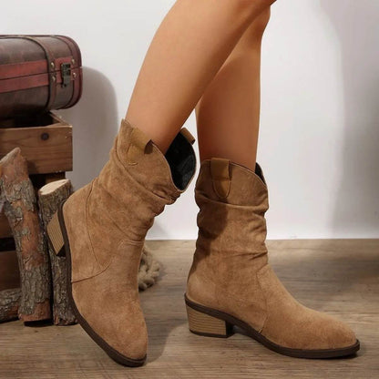 Suede Western Block Heel Ankle Boots - IntuitiveEncBoutique
