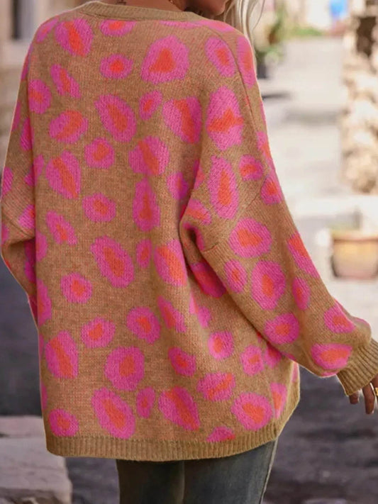 Leopard Oversized V-Neck Sweater - IntuitiveEncBoutique