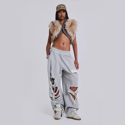 Trendy Casual Pants Street Hip-hop Distressed Design Wide-leg Loose Sweatpants