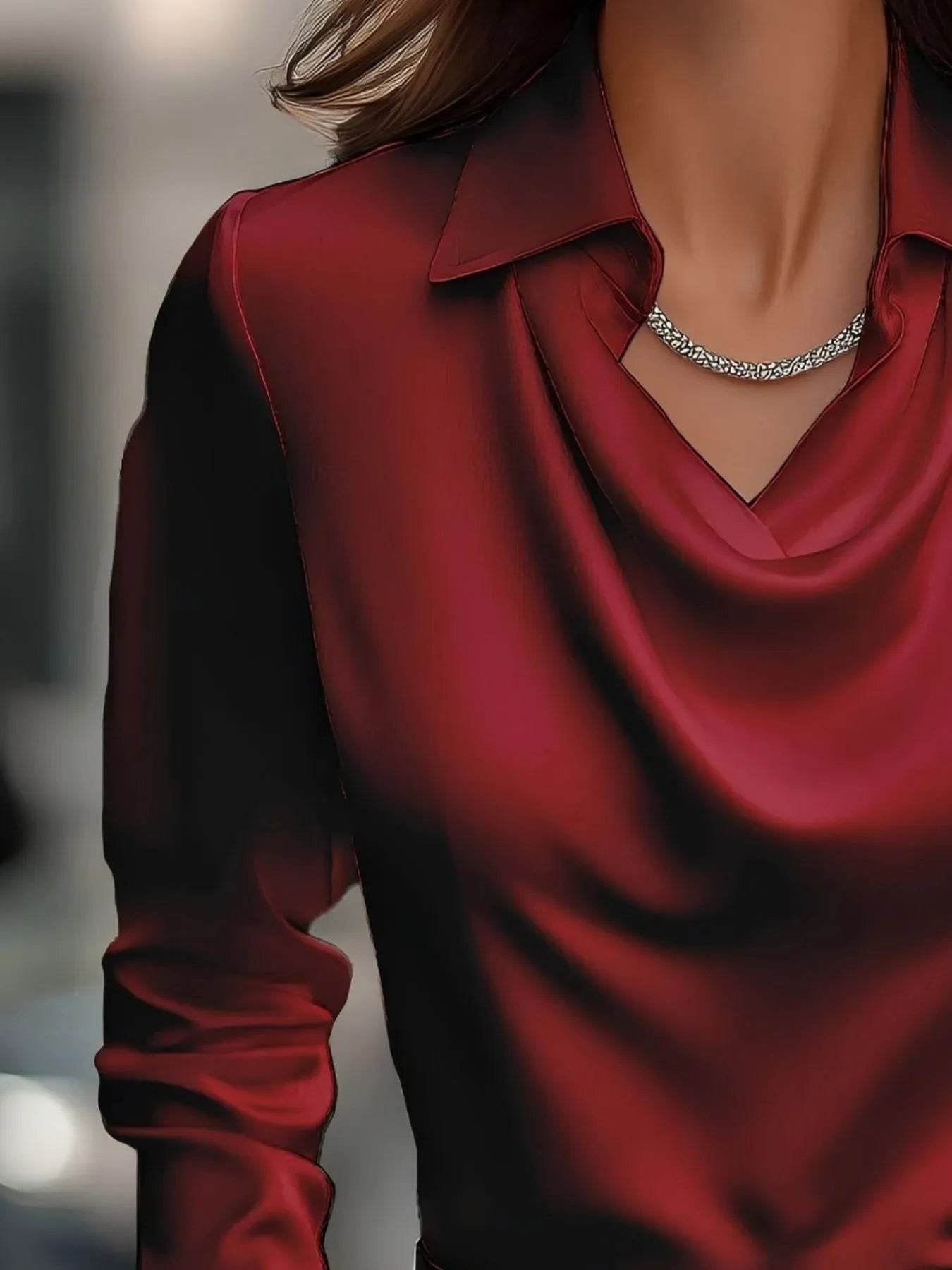 Full Size Collared Neck Long Sleeve Blouse Plus Size - IntuitiveEncBoutique