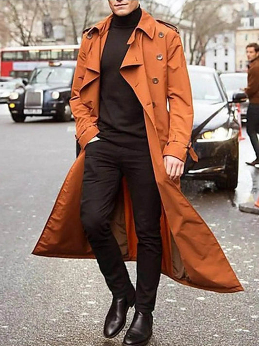 Men's Long Sleeve Longline Trench Coat - IntuitiveEncBoutique