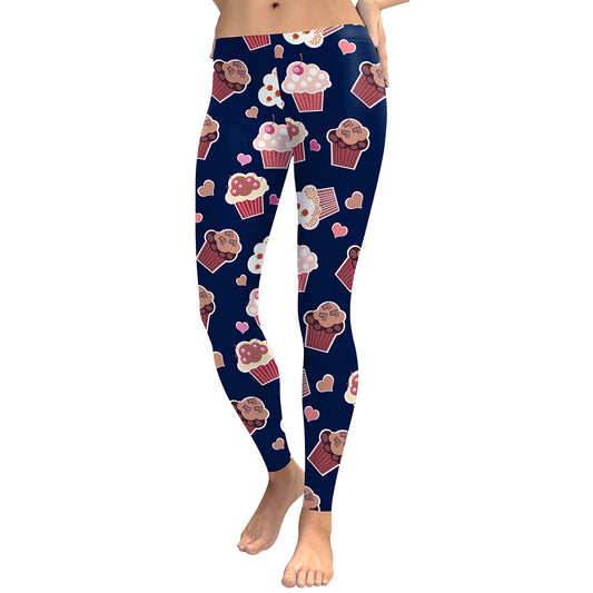 Women Capri Leggings Cake Digital Print Sexy Slim Fitness Legging