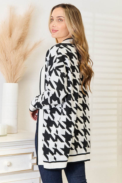 Mandy Woven Right Houndstooth Open Front Longline Cardigan - IntuitiveEncBoutique